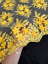 Yellow 3D Floral Scalloped Mesh Lace