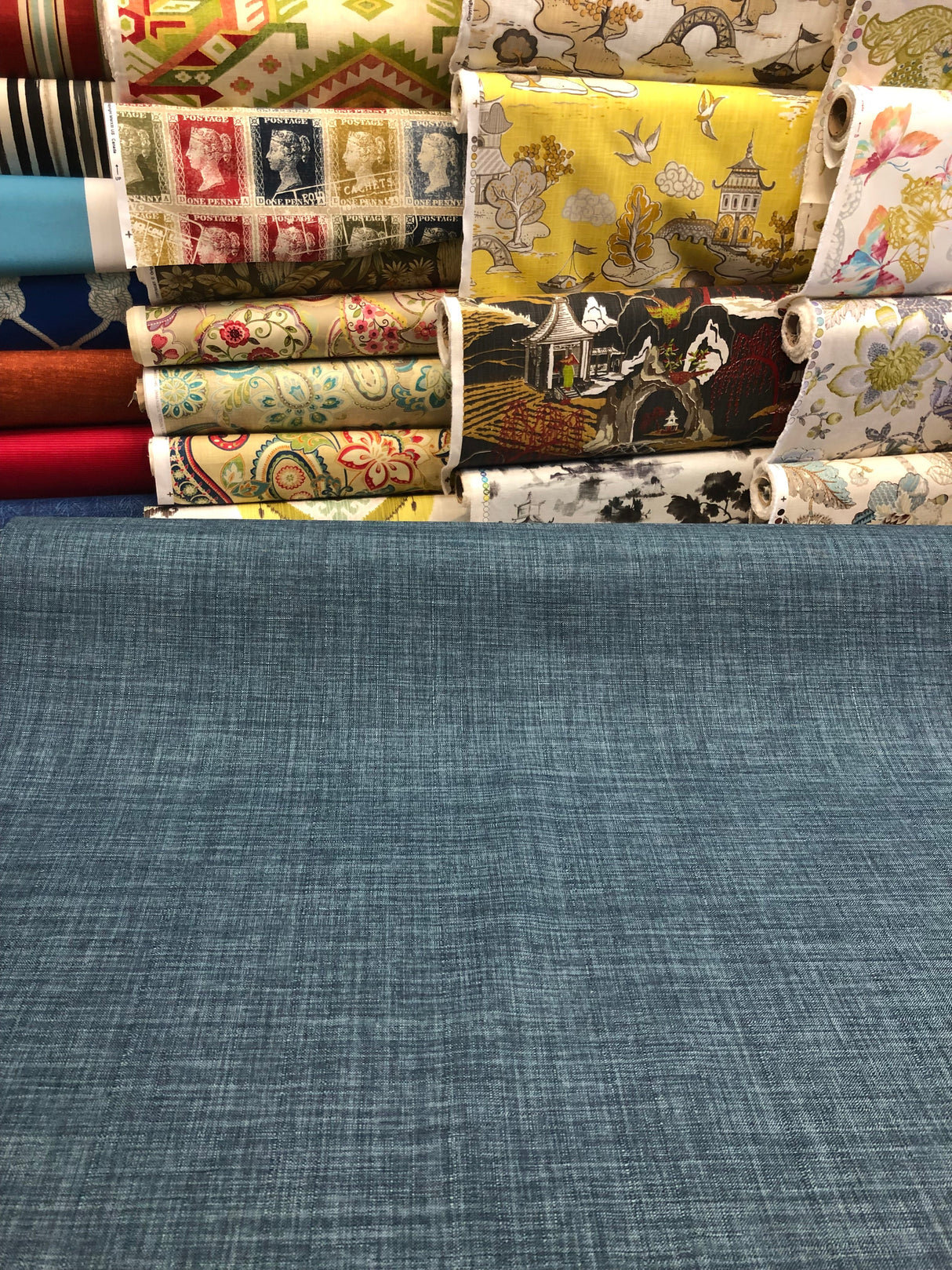 Metro Blue Polyester Upholstery Fabric - Blue Modern Texture, 56" Width (1 Yard)