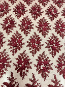 Burgundy 3D Flower Scalloped Mesh Lace
