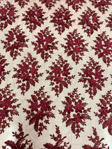 Burgundy 3D Flower Scalloped Mesh Lace