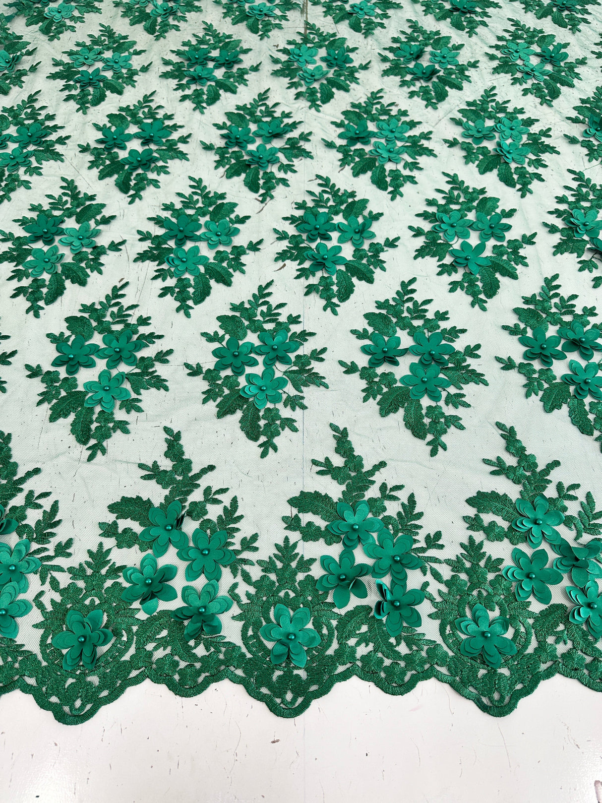 3D Flower Scalloped Mesh Lace