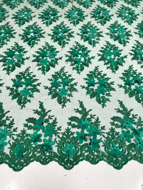 3D Flower Scalloped Mesh Lace