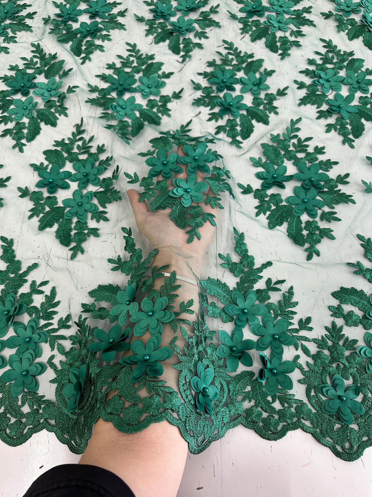3D Flower Scalloped Mesh Lace