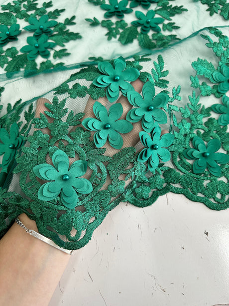 3D Flower Scalloped Mesh Lace