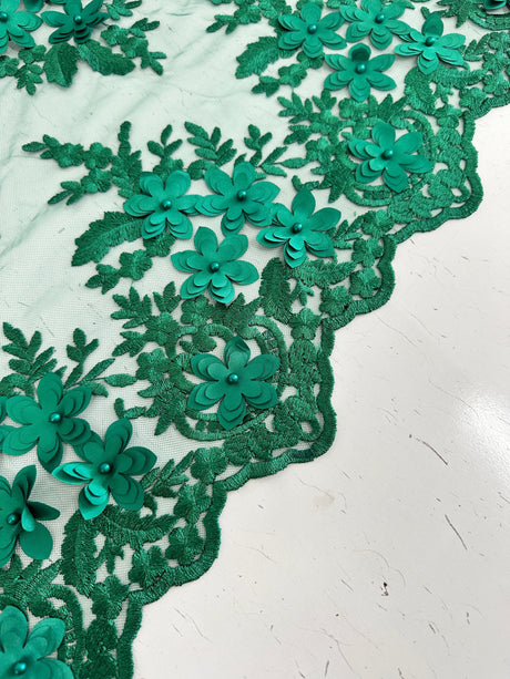 3D Flower Scalloped Mesh Lace