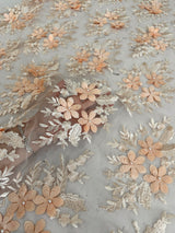 3D Flower Scalloped Mesh Lace Peach
