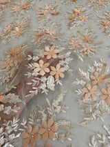 3D Flower Scalloped Mesh Lace Peach