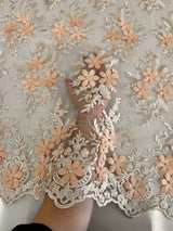3D Flower Scalloped Mesh Lace Peach