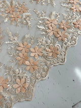 3D Flower Scalloped Mesh Lace Peach