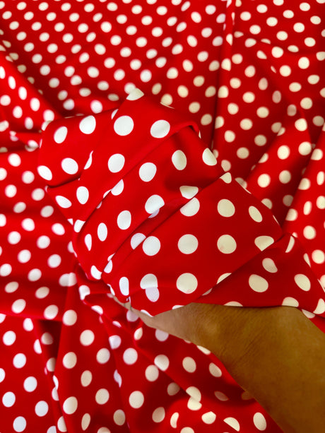 Printed Nylon Spandex Red Polka Dot