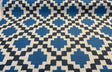 Paty Blue Bird Eye Linen Upholstery Fabric - Blue Bird Eye Diamond Pattern, 56" Width (1 Yard)