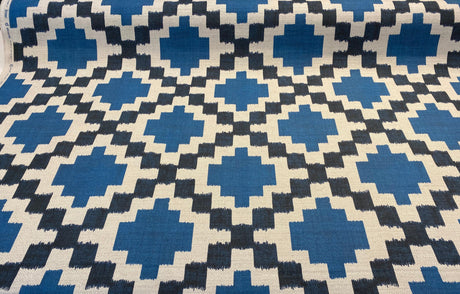 Paty Blue Bird Eye Linen Upholstery Fabric - Blue Bird Eye Diamond Pattern, 56" Width (1 Yard)