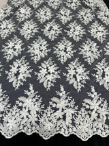 3D Flower Scalloped Mesh Lace White