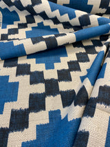 Paty Blue Bird Eye Linen Upholstery Fabric - Blue Bird Eye Diamond Pattern, 56" Width (1 Yard)