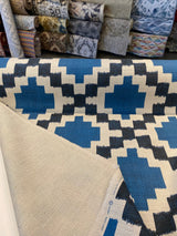 Paty Blue Bird Eye Linen Upholstery Fabric - Blue Bird Eye Diamond Pattern, 56" Width (1 Yard)
