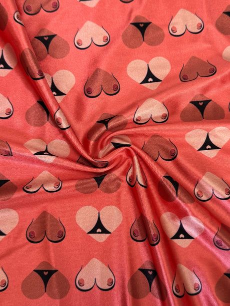 Printed Nylon Spandex Cheeky Hearts Orange