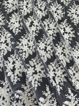 3D Flower Scalloped Mesh Lace White