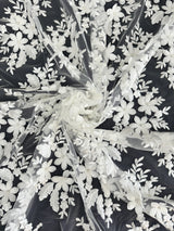 3D Flower Scalloped Mesh Lace White