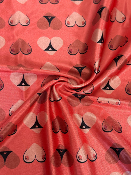 Printed Nylon Spandex Cheeky Hearts Orange