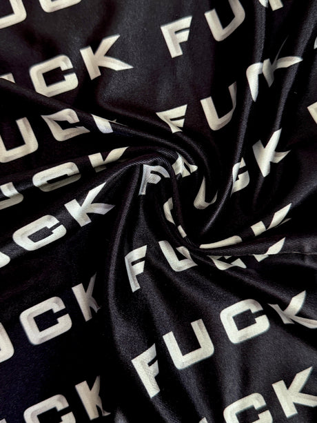 Printed Nylon Spandex Black & White Bold Text