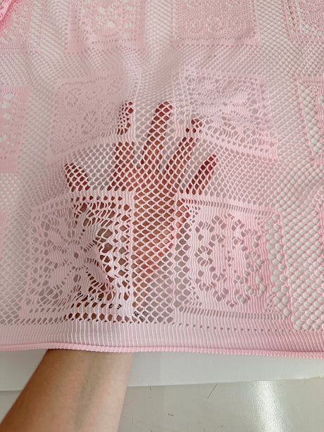 Stretch Crochet Knit Baby Pink Geometric