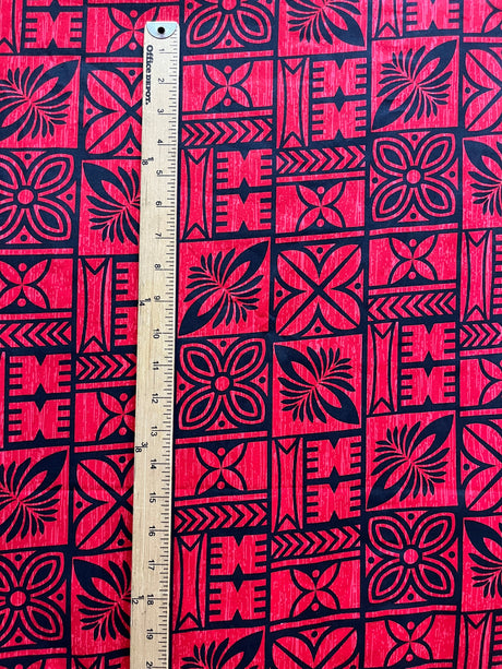 Cotton Tapa Pattern Fabric Red Black