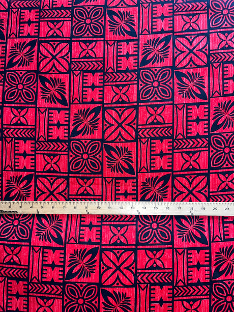 Cotton Tapa Pattern Fabric Red Black