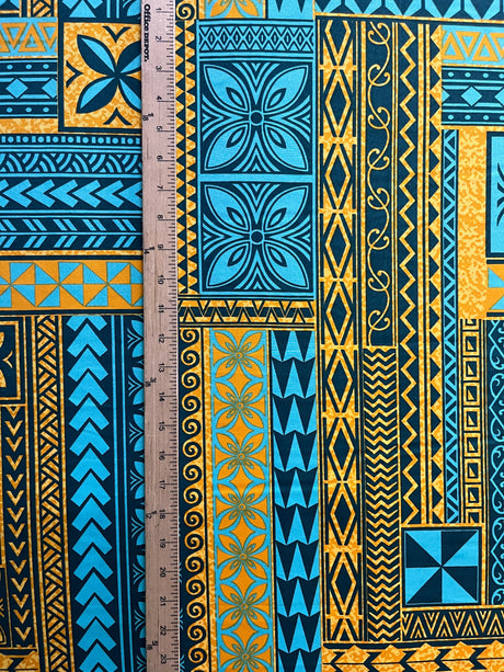Peachskin Fabric Polynesian Geometric Symmetrical Design