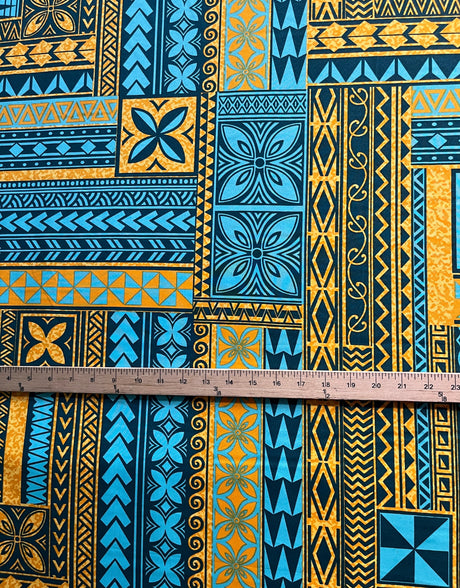 Peachskin Fabric Polynesian Geometric Symmetrical Design