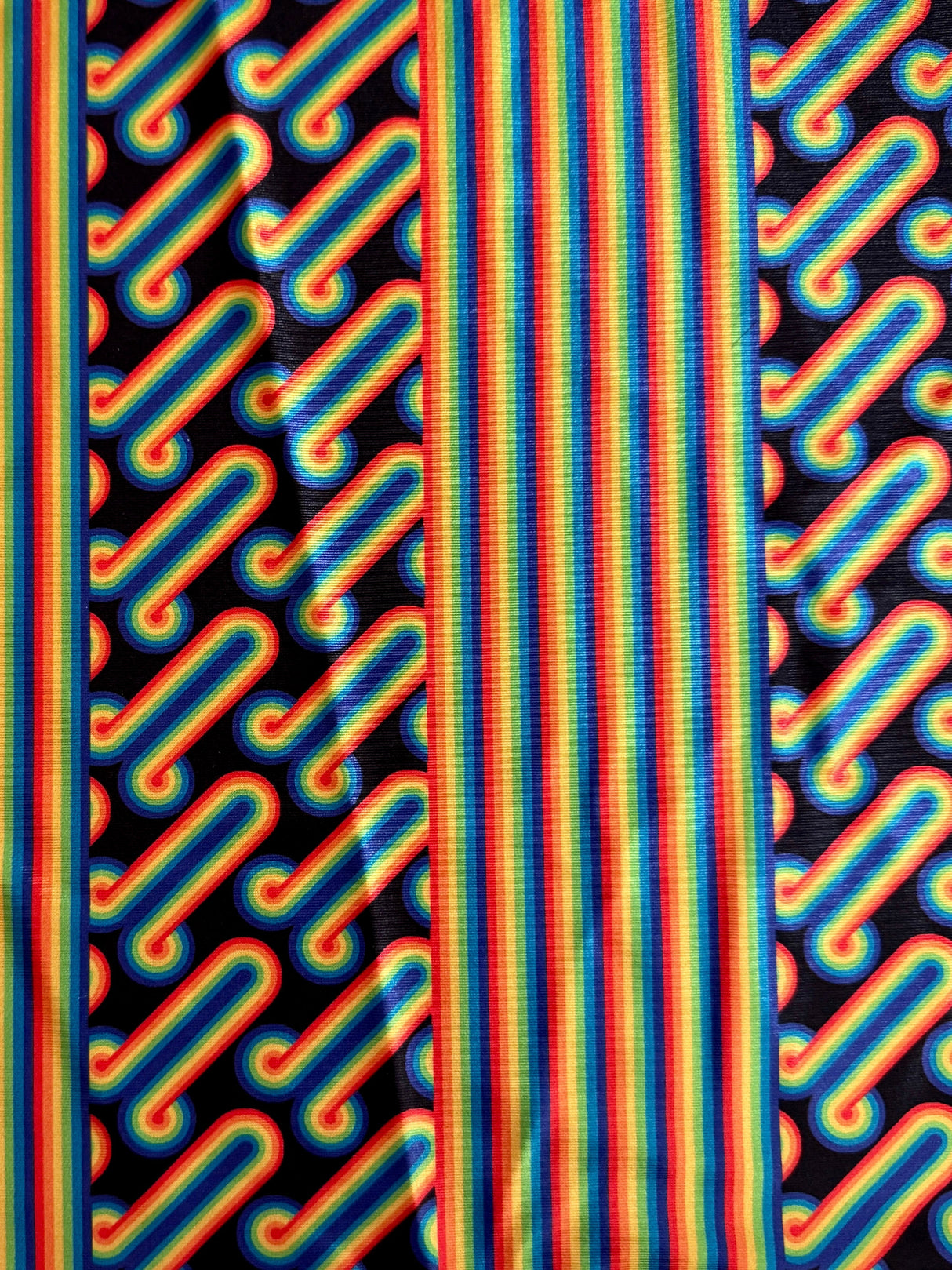 Printed Nylon Spandex Black Retro Rainbow Graphic