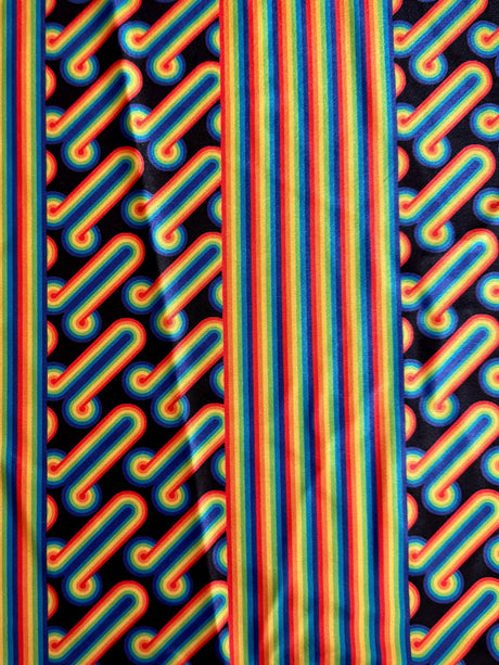 Printed Nylon Spandex Black Retro Rainbow Graphic