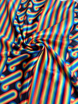 Printed Nylon Spandex Black Retro Rainbow Graphic