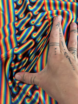 Printed Nylon Spandex Black Retro Rainbow Graphic