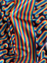 Printed Nylon Spandex Black Retro Rainbow Graphic