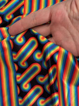 Printed Nylon Spandex Black Retro Rainbow Graphic