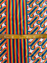 Printed Nylon Spandex White Retro Rainbow Graphic