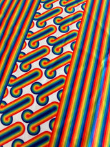 Printed Nylon Spandex White Retro Rainbow Graphic