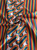 Printed Nylon Spandex White Retro Rainbow Graphic