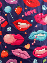 Printed Nylon Spandex Lips & Candy Blue