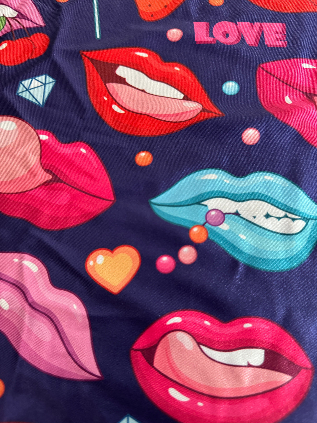 Printed Nylon Spandex Lips & Candy Blue