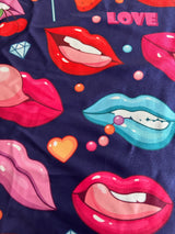 Printed Nylon Spandex Lips & Candy Blue