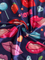 Printed Nylon Spandex Lips & Candy Blue