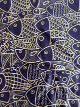 Printed Nylon Spandex Navy Abstract Fish