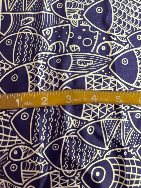 Printed Nylon Spandex Navy Abstract Fish
