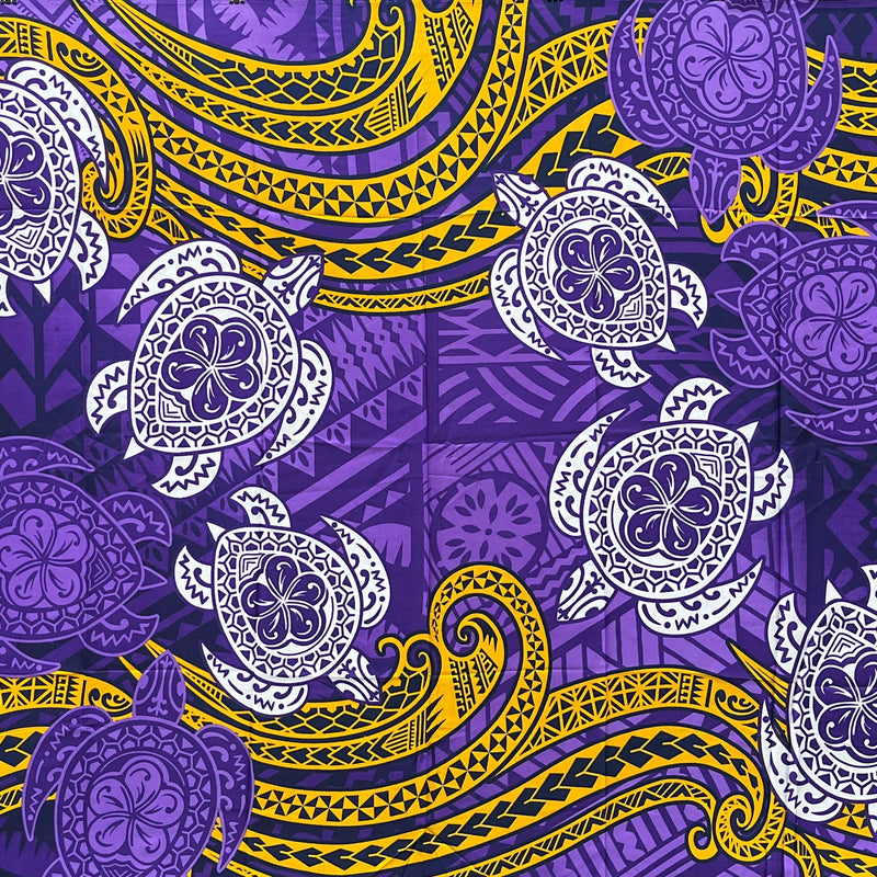 Turtles Traditional Tattoo Polyester Fabric - Floating Turtles, Hibiscus Print, 72" L x 45" W (1 Piece)