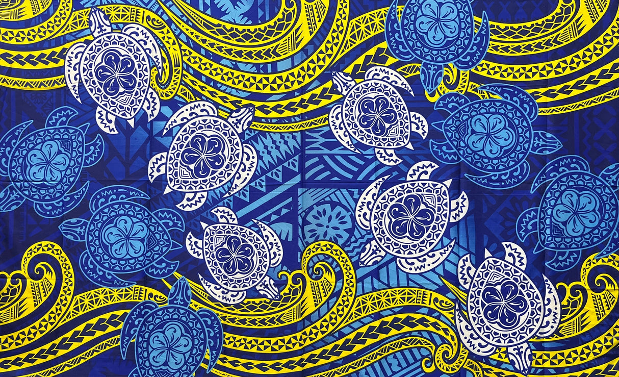 Turtles Traditional Tattoo Polyester Fabric - Floating Turtles, Hibiscus Print, 72" L x 45" W (1 Piece)