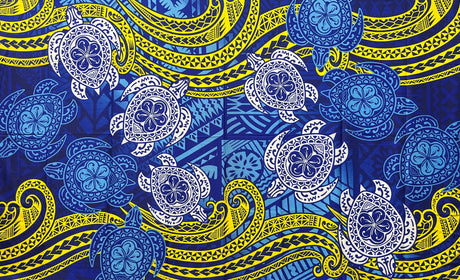Turtles Traditional Tattoo Polyester Fabric - Floating Turtles, Hibiscus Print, 72" L x 45" W (1 Piece)