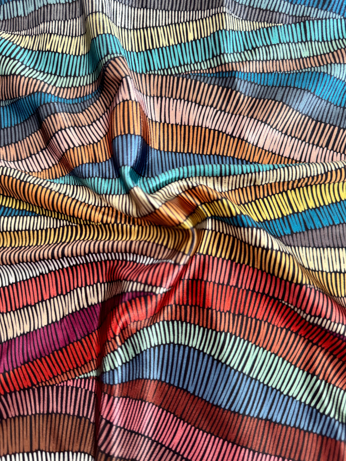 Printed Nylon Spandex Abstract Colorful Wave Lines