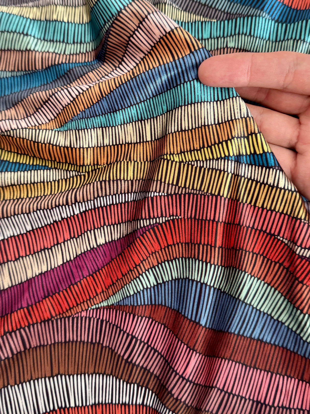 Printed Nylon Spandex Abstract Colorful Wave Lines
