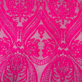 Catina Damask Stretch Sequins Nylon Spandex Mesh Fabric - Iridescent Sequin Damask, 60" Width, 52" Sequin Width (1 Yard)